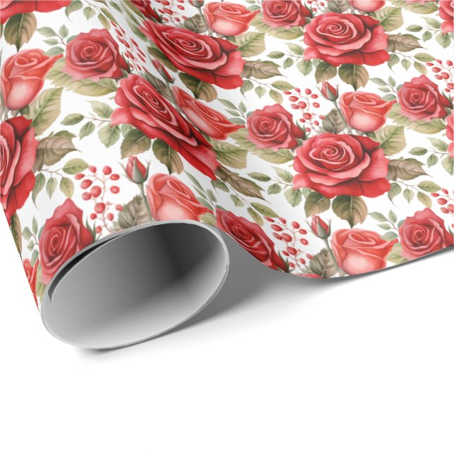 Rote Rosen  Geschenkpapier (Rolleneckpunkt)