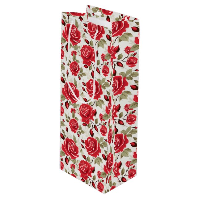 Rote Rosen Geschenktasche Geschenktüte Für Weinflaschen (Vorderseite Schrägansicht)