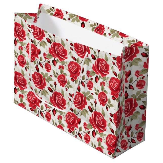 Rote Rosen Geschenktasche Große Geschenktüte (Vorderseite Schrägansicht)
