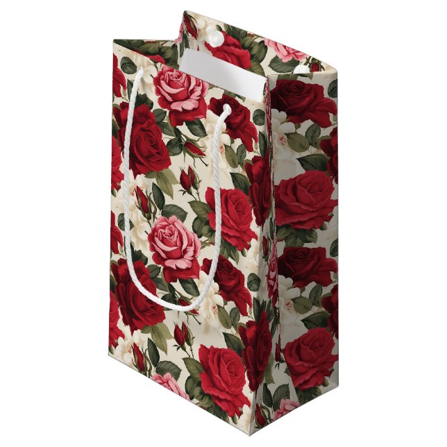 Rote Rosen Geschenktasche Kleine Geschenktüte (Vorderseite Schrägansicht)