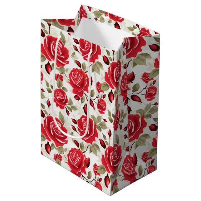 Rote Rosen Geschenktasche Mittlere Geschenktüte (Vorderseite Schrägansicht)