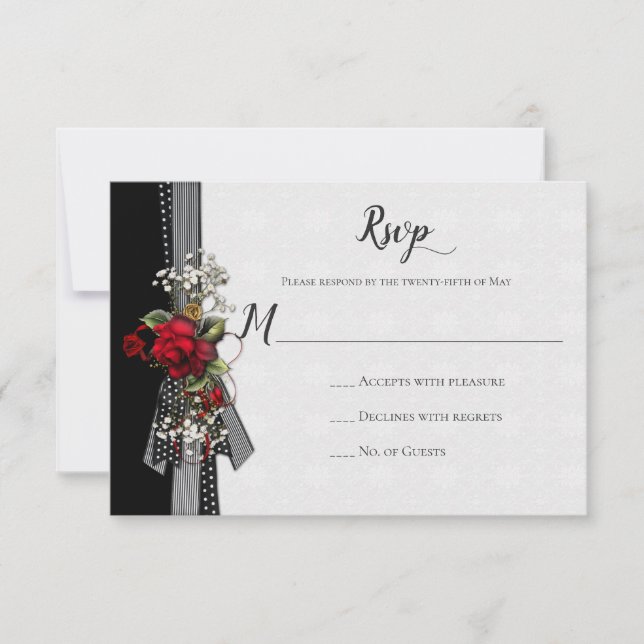 Rote Rosen Gipskraut Ribbons Kalligraphie UAWG RSVP Karte (Vorderseite)