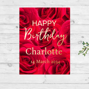 Rote Rosen glücklich Geburtstag Real Gold Foil Folien Feiertagspostkarte
