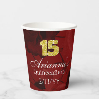 Rote Rosen, Gold 15, Tiara Quinceanera Pappbecher