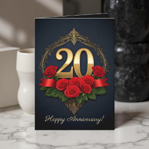 Rote Rosen Gold 20. Hochzeitstag Karte