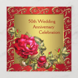 Rote Rosen Gold 50. Hochzeitstag Einladung