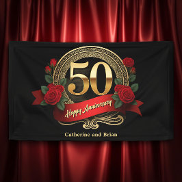 Rote Rosen & Gold Akzente 50 Jahre Hochzeit Banner