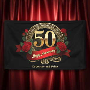 Rote Rosen & Gold Akzente 50 Jahre Hochzeit Banner