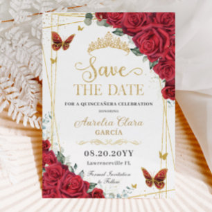 Rote Rosen Gold Butterflies Quinceanera Sweet 16 Save The Date
