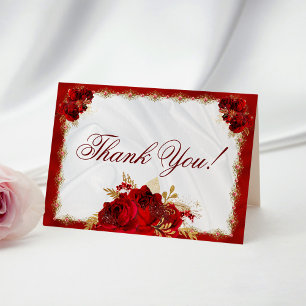 Rote Rosen Gold Floral Wedding Vielen Dank Dankeskarte
