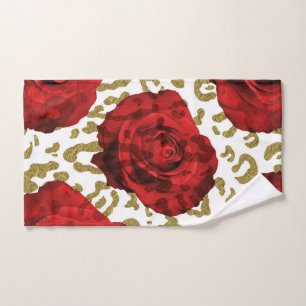 Rote Rosen Gold Gepard Leopard Tierprint Badhandtuch Set
