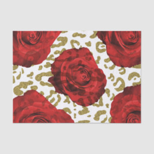 Rote Rosen Gold Gepard Leopard Tierprint Party Seidenpapier