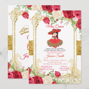 Rote Rosen & Gold Miss Quinceñera Mexikanerin Einladung