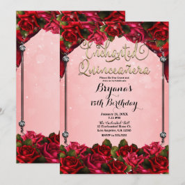 Rote Rosen Gold & Pink Quinceñera 15. Party Einladung