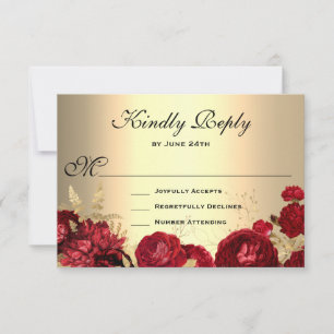 Rote Rosen Gold RSVP Karte