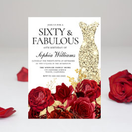 Rote Rosen Golden Gown Dress 60. Geburtstagsparty Einladung