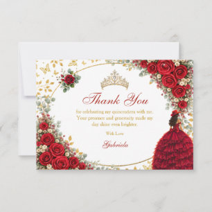 Rote Rosen goldene Schmetterlinge Quinceañera Dankeskarte