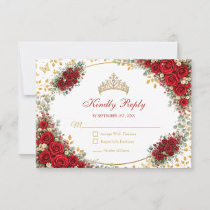 Rote Rosen goldene Schmetterlinge Quinceañera RSVP Karte