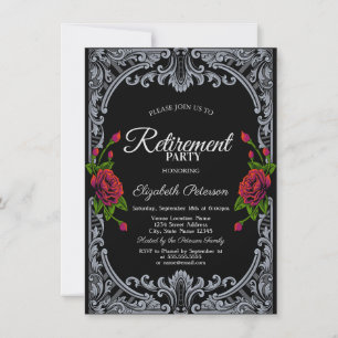 Rote Rosen Gothic Black Stripes Retirement Party Einladung