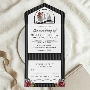 Rote Rosen Gothic Skelett Paar Hochzeit All In One Einladung