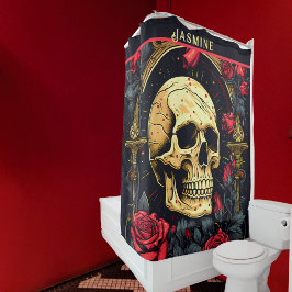 Rote Rosen Gothic Skull Halloween Duschvorhang