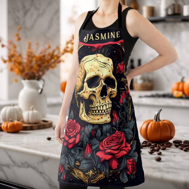 Rote Rosen Gothic Skull Halloween Schürze (Skull and Roses Apron Make You Halloween Party Ready )