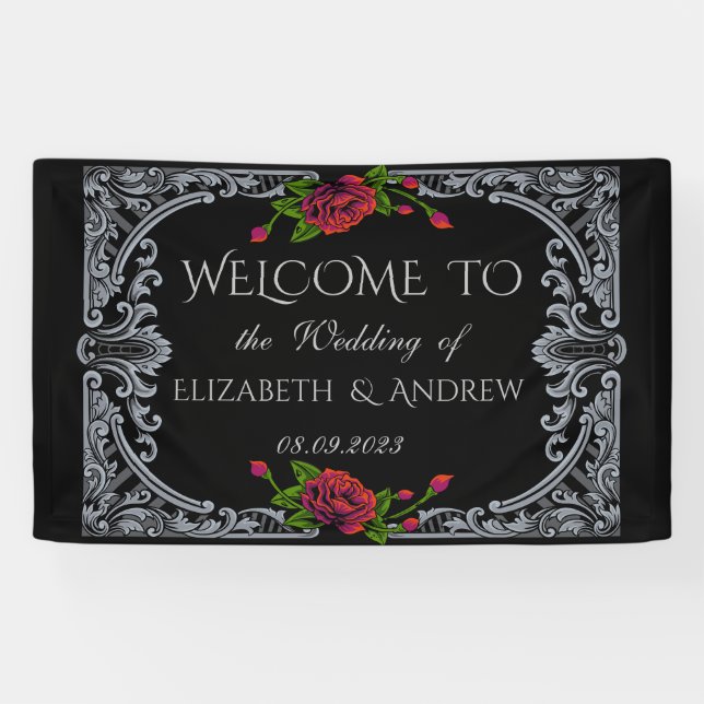 Rote Rosen Gothic Wedding Banner (Horizontal)