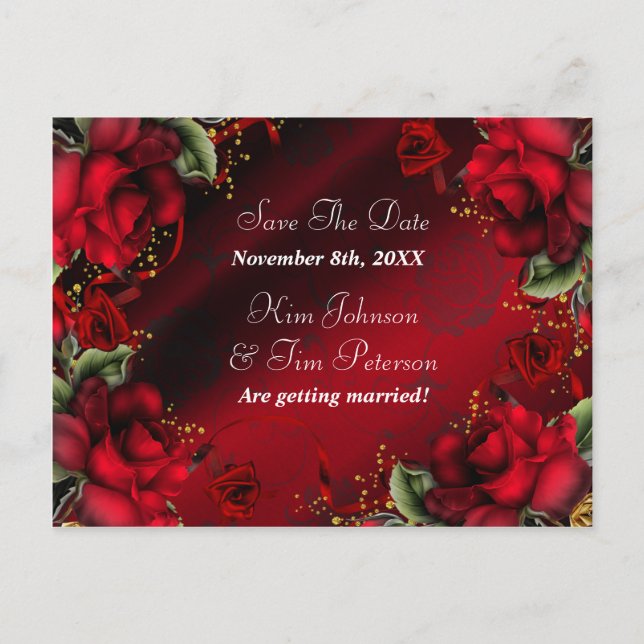 Rote Rosen Gothic Wedding Postcard Save the Date Ankündigungspostkarte (Vorderseite)