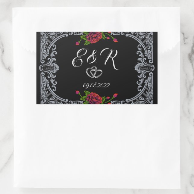 Rote Rosen Gothic Wedding Rechteckiger Aufkleber (Tasche)