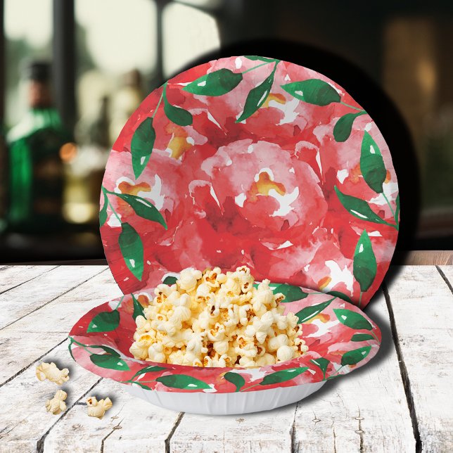 Rote Rosen Grüne Blätter Pappteller (Red roses floral collage paper bowls)