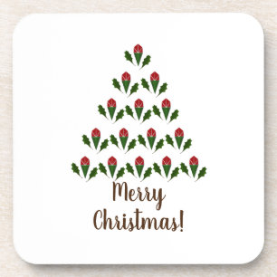 Rote Rosen & Grünen Weihnachtsbaum Weihnachten Getränkeuntersetzer
