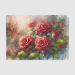 Rote Rosen Grüner Moos Impressionistische Decoupag Seidenpapier