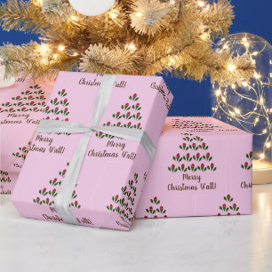 Rote Rosen Grüner Weihnachtsbaum & Wish, rosa Geschenkpapier