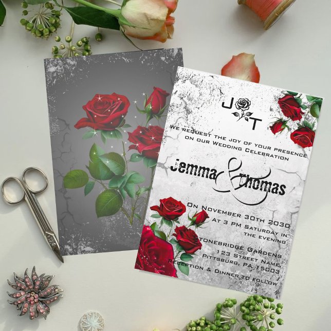 Rote Rosen & Grunge Textured Wedding Einladung (Von Creator hochgeladen)