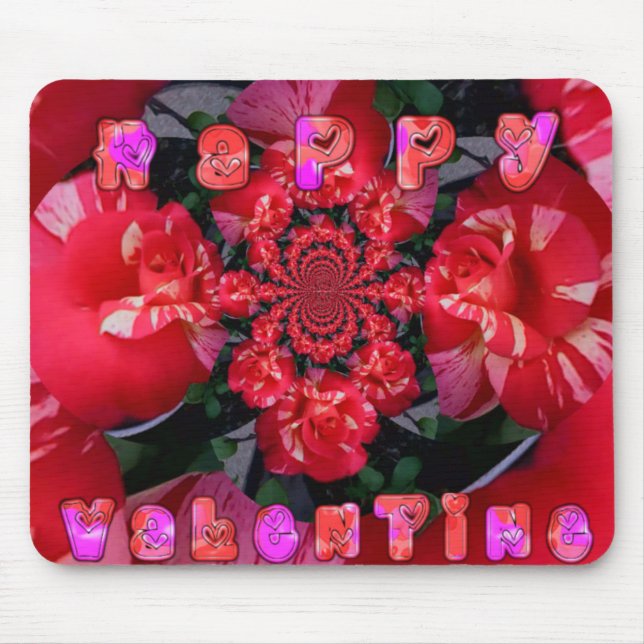 Rote Rosen "Happy Valentine" Kunst, Dichtung und M Mousepad (Vorne)