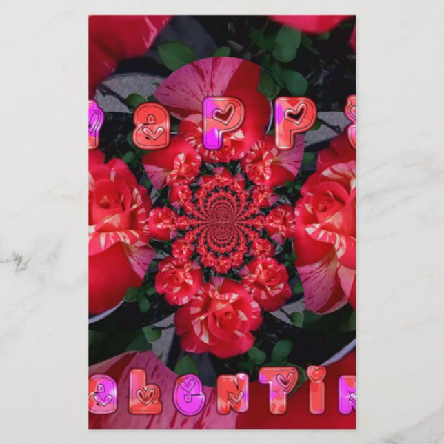 Rote Rosen "Happy Valentine" Kunstdrucken Briefpapier (Vorderseite)