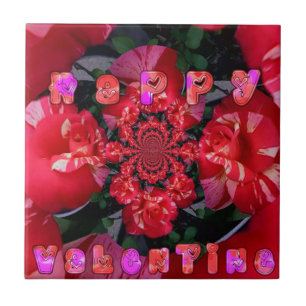 Rote Rosen "Happy Valentine" Kunstdrucken Fliese