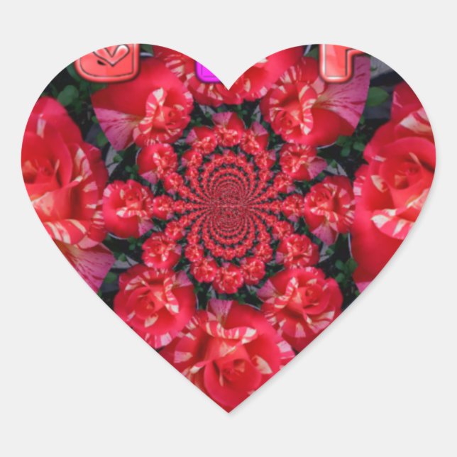 Rote Rosen "Happy Valentine" Kunstdrucken Herz-Aufkleber (Vorderseite)