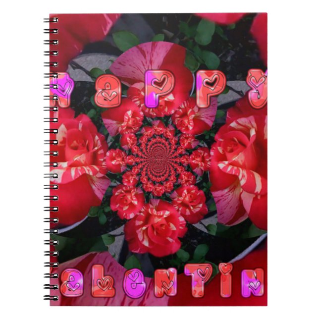 Rote Rosen "Happy Valentine" Kunstdrucken Notizblock (Vorderseite)