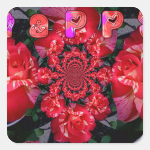Rote Rosen "Happy Valentine" Kunstdrucken Quadratischer Aufkleber