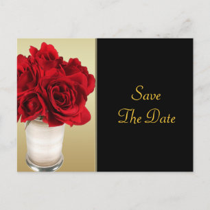 Rote Rosen & Herz, Hochzeiten mit Gold und Schwarz Ankündigungspostkarte