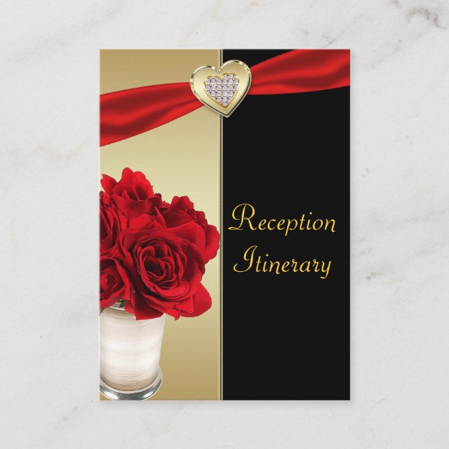Rote Rosen & Herz, Hochzeiten mit Gold und Schwarz Begleitkarte (Vorderseite)