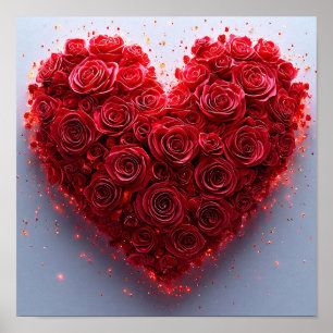 Rote Rosen Herz Romantischer Floraler Wanddekor Poster
