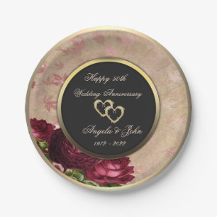 Rote Rosen Herzen 50. Hochzeitstag Pappteller