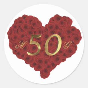Rote Rosen Herzromantik 50. Hochzeitstag Runder Aufkleber