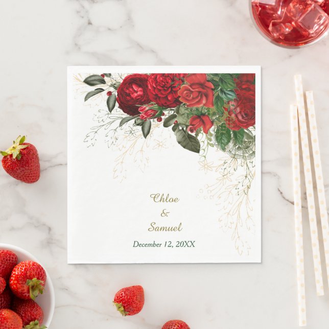 Rote Rosen Hochzeit an der Grenze Serviette (Beispiel)