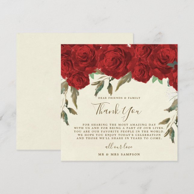rote Rosen Hochzeit danke Ihnen Empfang-Karte Einladung (Vorne/Hinten)