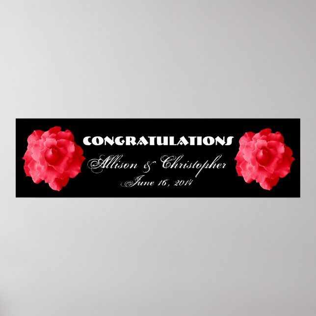 Rote Rosen Hochzeit- oder Verlobung-Banner Poster (Vorne)