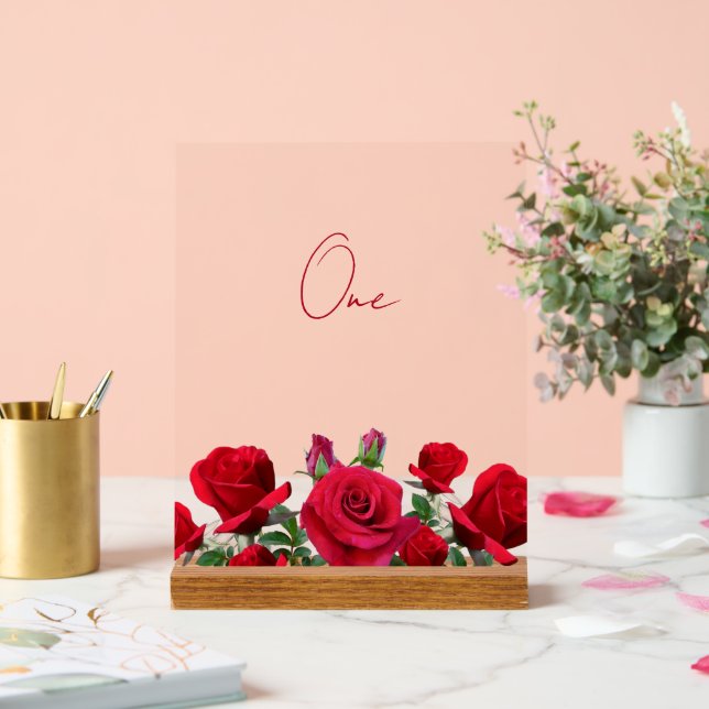 Rote Rosen Hochzeit Tischnummer Acrylschild (Hochzeit)