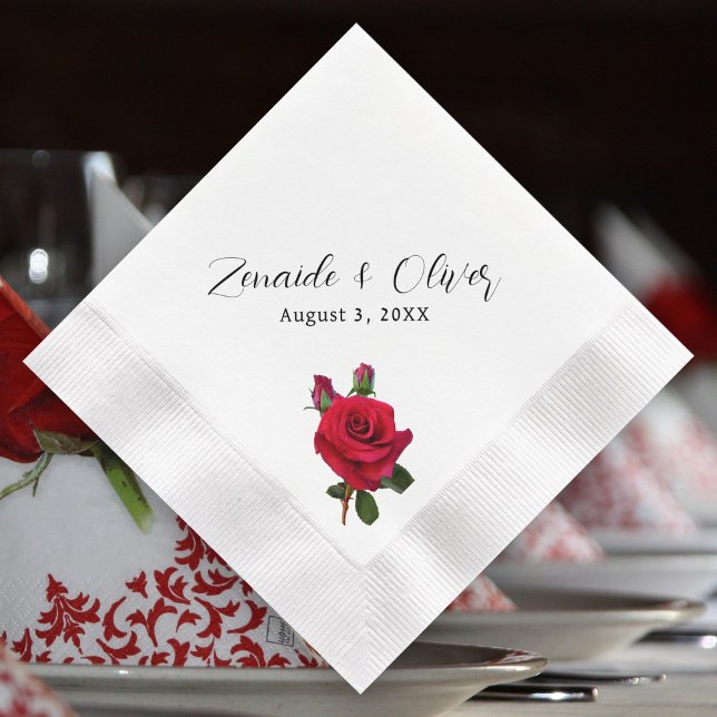 Rote Rosen Hochzeiten Personalisierter Napkins Serviette (Von Creator hochgeladen)